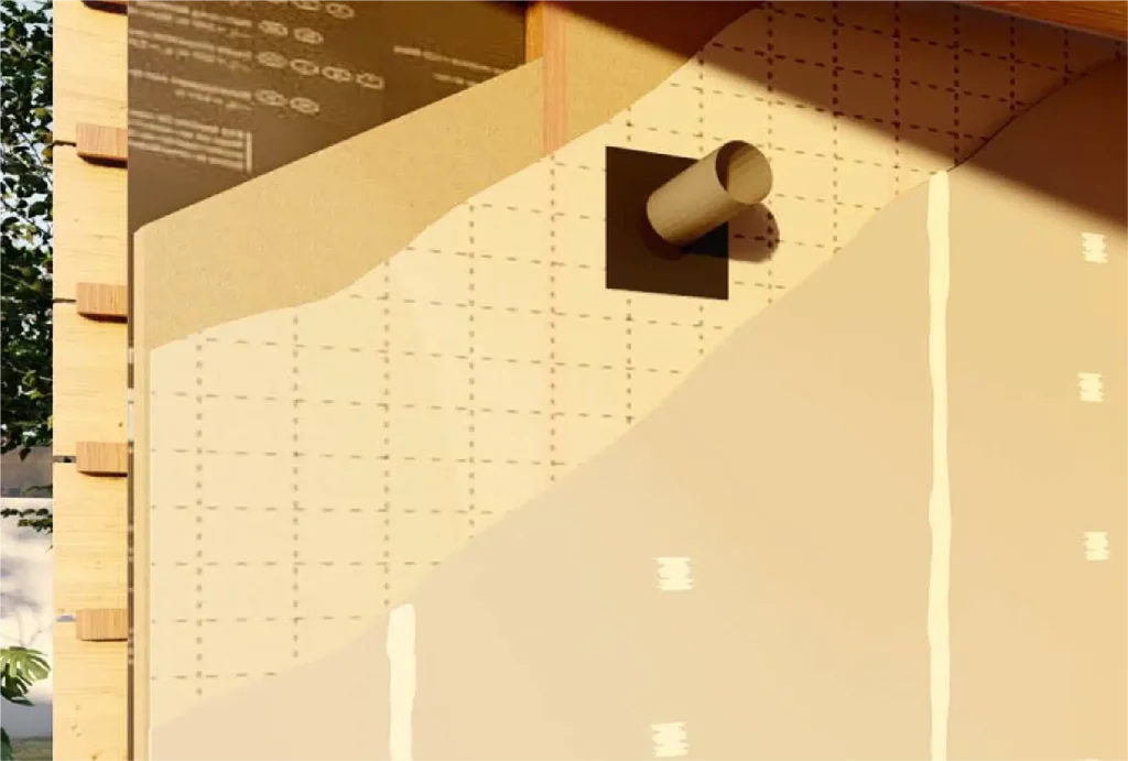 Visuek 3D de la collerette plate autocollante en EPDM une fois installée