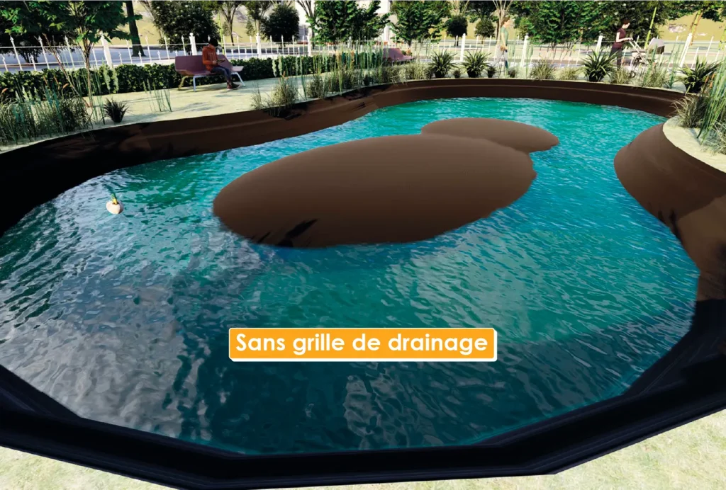 Rendu d'un bassin technique sans la mise en place d'une grille de drainage bassin