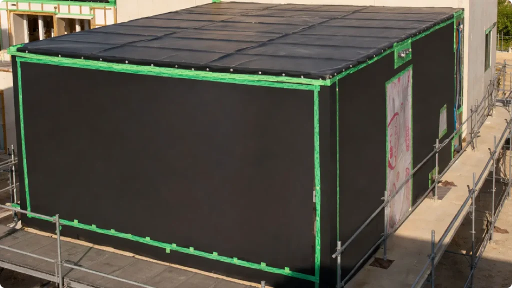 Application de notre membrane d'étanchéité EPDM dans le cadre de protection pour des construction hors site (modulaires)