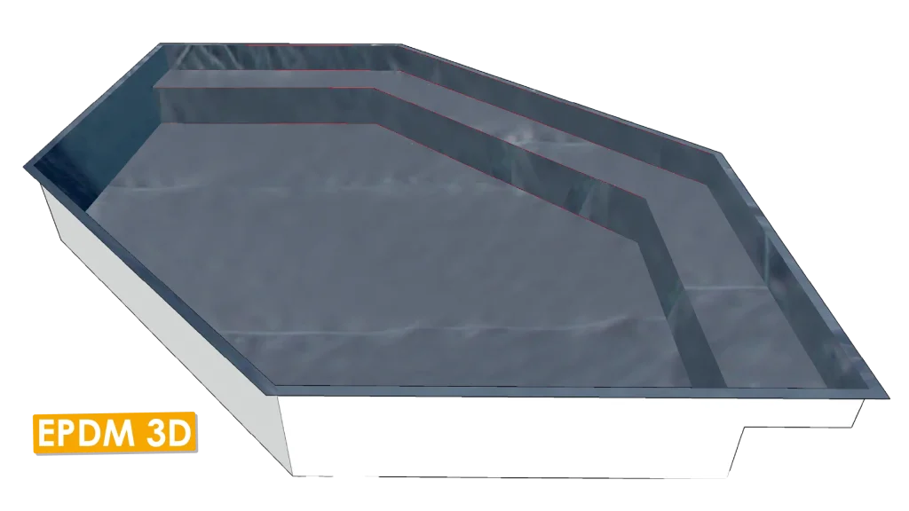 Schéma d'une géomembrane en EPDM 3D pour bassin