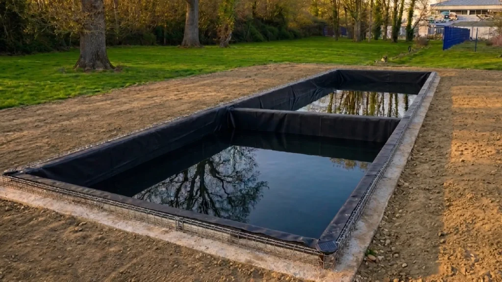 Photo d'un bassin étanche pour stocker l'eau dédiée aux process industriels