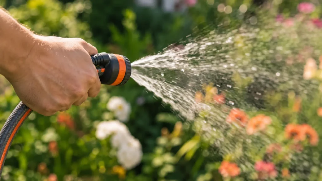 Photo de l'arrosage d'un jardin