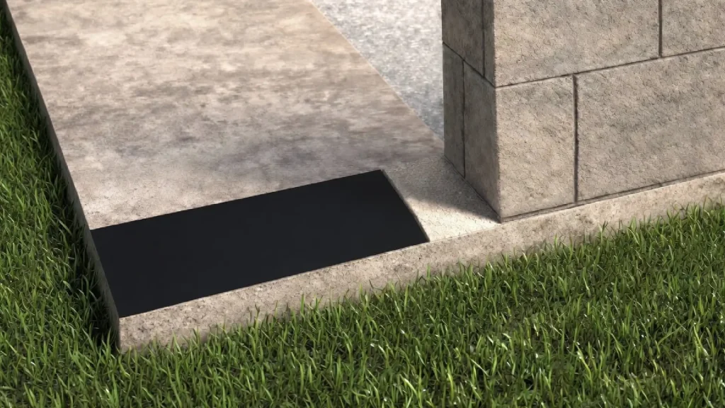 Schéma 3D représentant l'étanchéité de la construction par l'intermédiaire de la pose d'une bande d'arase